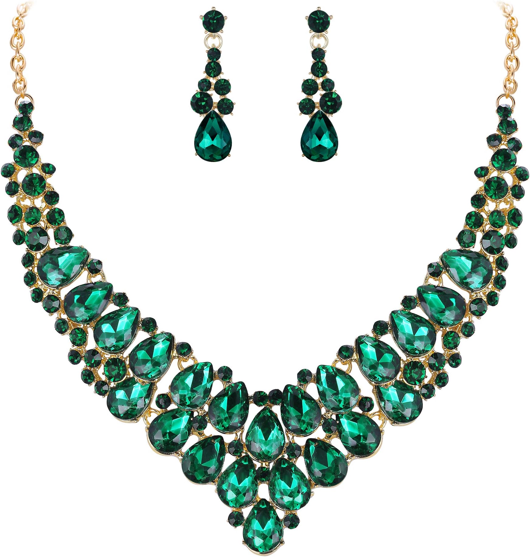 Ever FaithWomen's Rhinestone Crystal Wedding V Shaped Teardrop Bridal Necklace Earrings Set