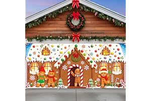 HunnmingRe Christmas Garage Door Banner Decoration Magnetic Double Garage Door Covers Large Xmas Backdrop Decorations for Holiday Indoor Outdoor Party Decor(16 x 7 ft,Gingerbread House)