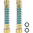 Triumpeek 2 Packs Garden Hose Extension Adapters, 5.7"L Hose Protectors with Coil Spring, Brass Hose/Pipe Connectors with 3/4" Threaded Hose Fittings