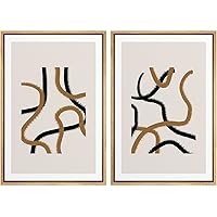 SIGNWIN Framed Wall Art Print Set Black and Brown Lines Over Tan Background Abstract Swirly Digital Art Modern Art Mid-Century Modern Expressive for Living Room, Bedroom, Office - 16