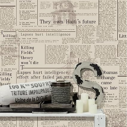 Zwzt Carta Da Parati Spessa Pvc Inglese Giornale Nostalgico