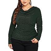 ZOMVA Women's Plus Size Sparkly Cowl Neck Shirt