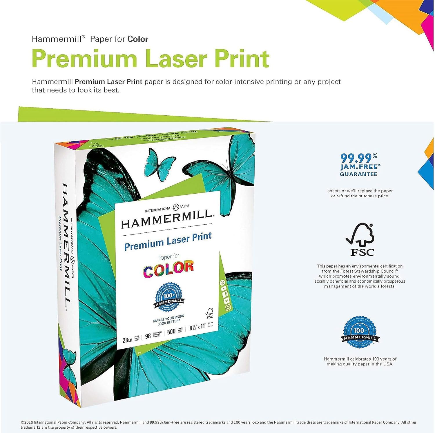 Hammermill 125534 Laser Print Office Paper, 98 Brightness, 28lb, 8-1/2 x 11, White, 500 Shts/Ream : Laser Printer Paper : Office Products