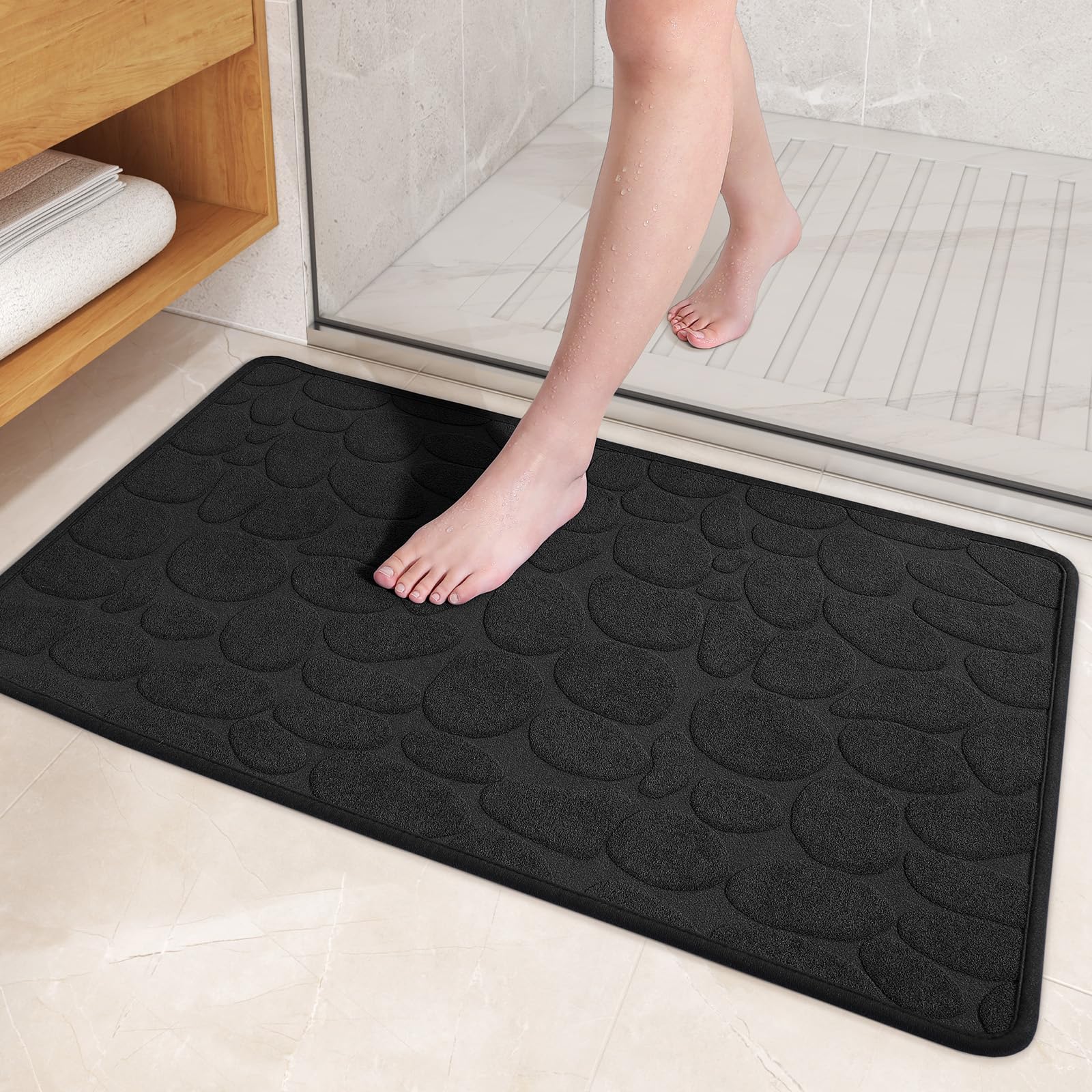 COLOR&GEOMETRY Rubber Backed Bath Mat 50 x 80 cm, Non Slip Thin Bathroom Mat Quick Dry, Machine Washable, Absorbent Bath Mats for Bathroom, Tub and Shower - Black