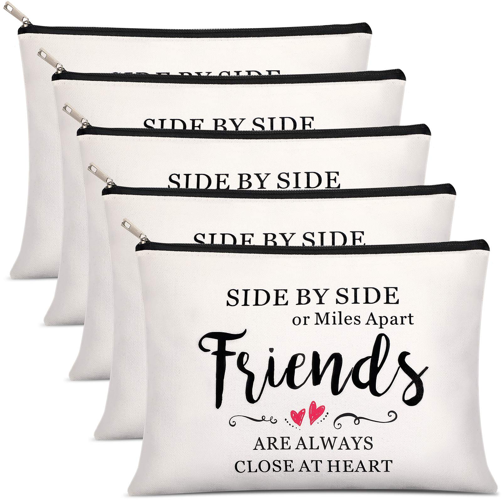 5 Pieces Friend Gifts Cosmetic Bag for Women, Side Friends Gifts, Long Distance Friendship, Birthday, Christmas Gifts Travel Cases Makeup Bags for Good Friends Bestie Soul Sister Her