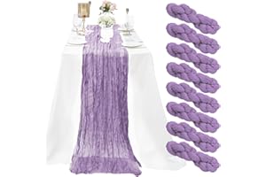 SATULGAU 8 Pack Lavender Cheesecloth Table Runner 10Ft Gauze Cheese Cloth 35x120 Inch Boho Table Runner Romantic Table Cloth Long Table Cover for Wedding Birthday Party Bridal Baby Shower Summer Home Decor