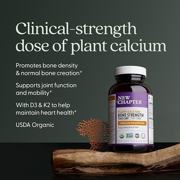 NEW CHAPTER CALCIUM SUPPLEMENT – BONE STRENGTH TINY TABS PLANT-BASED USDA ORGANIC CALCIUM WITH MAGNESIUM, VITAMIN D3+K2, FOR BONE HEALTH & JOINT MOBILITY, HEART SUPPORT, 905 MG DOSE – 240 TINY TABS