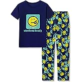 Tebbis Pajamas For Boys Fun Baseball Navy Blue Short Sleeves & Pants 2-Piece PJs Set Kid Comfy Sleepwear Size 6-18