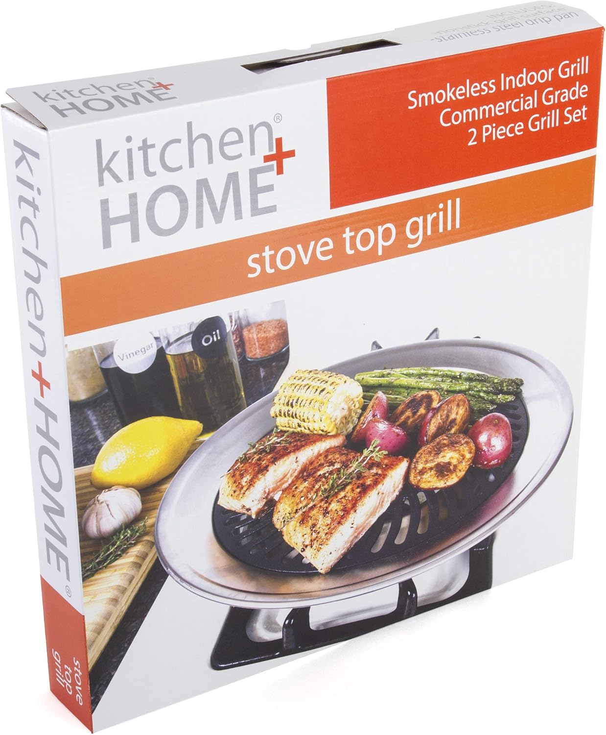 Kitchen + Home Stove Top Smokeless Grill Indoor BBQ, Stainless Steel with Double Coated Non Stick Surface: Electric Contact Grills: Kitchen & Dining