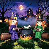 DomKom 6FT Halloween Inflatable Blow Up Decorations, Cute Witches with Cauldron Over Campfire, Built-in LEDs for Holiday Party, Garden, Lawn, Yard, Patio D&eacute;cor