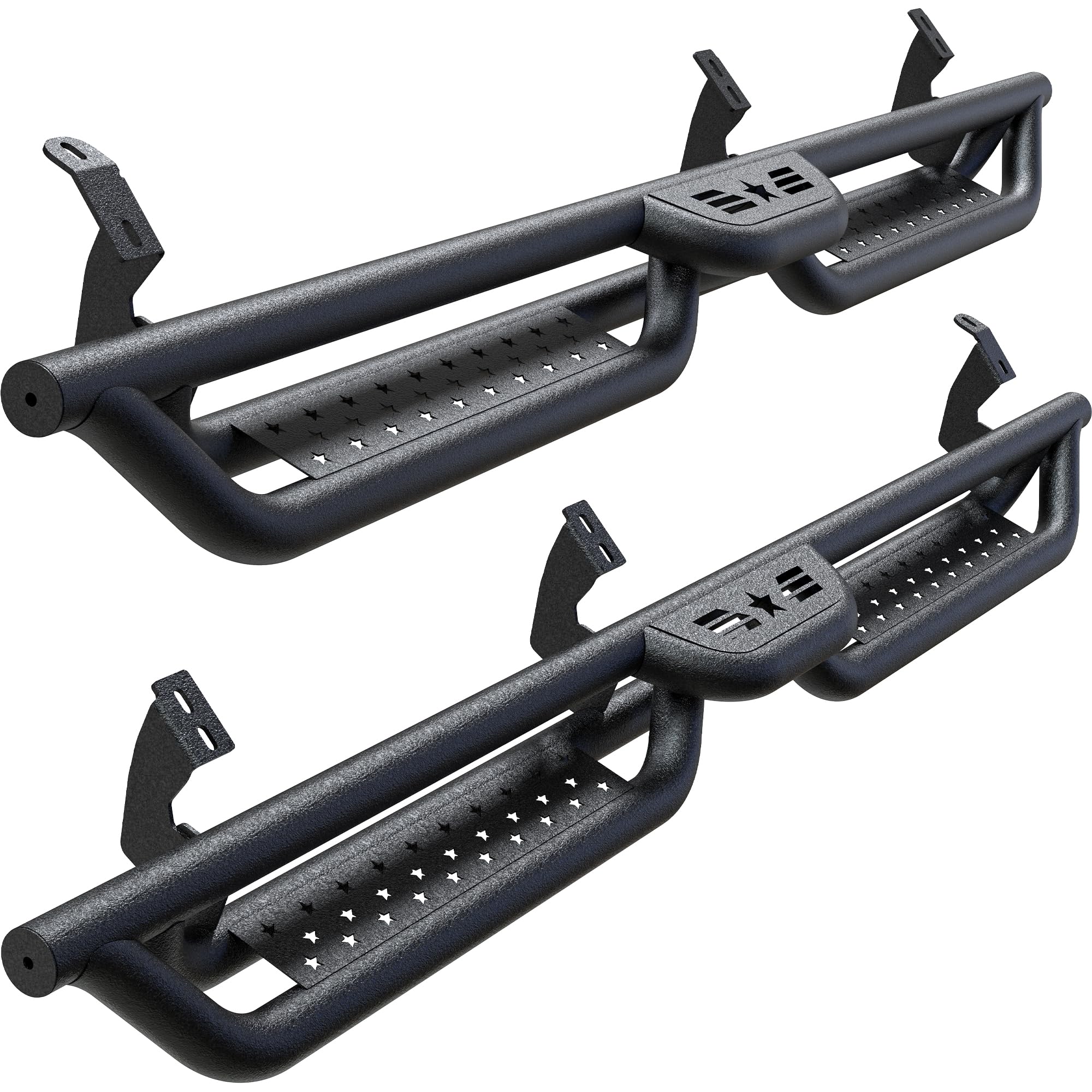 Photo 1 of ***MODEL TO FIT UNSURE***Running Boards Compatible with 2007-2021 Toyota Tundra Crewmax Cab 4 Full Size Doors, 6" 2-Stairs Side Step Rails Coated Black Carbon Steel Nerf Bars