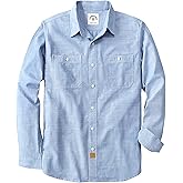 Dubinik® Chambray Shirt Men Long Sleeve Cotton Work Shirts with 2 Pockets Casual Button Down