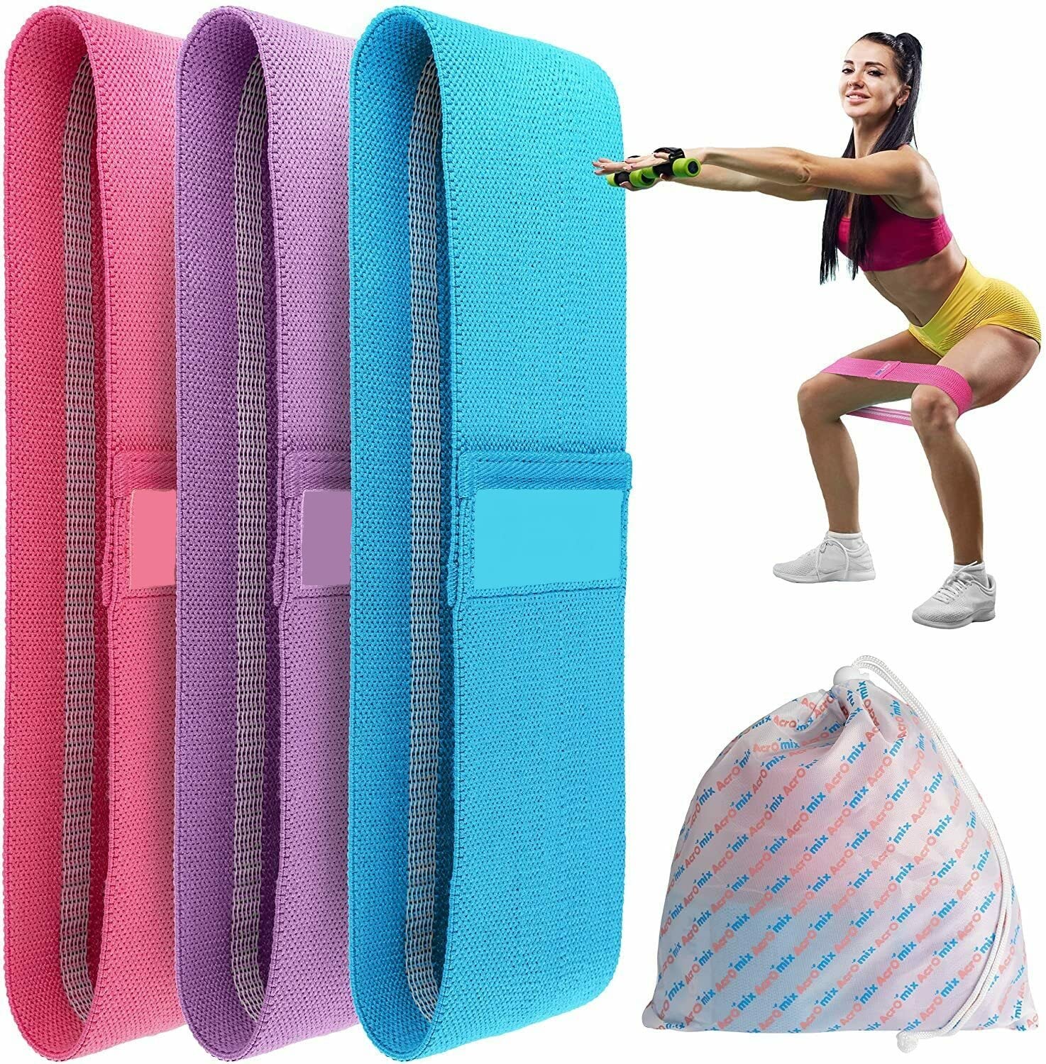 3 Piece Heavy Duty Fabric Resistance Body Bands for Exercise, Home & Gym