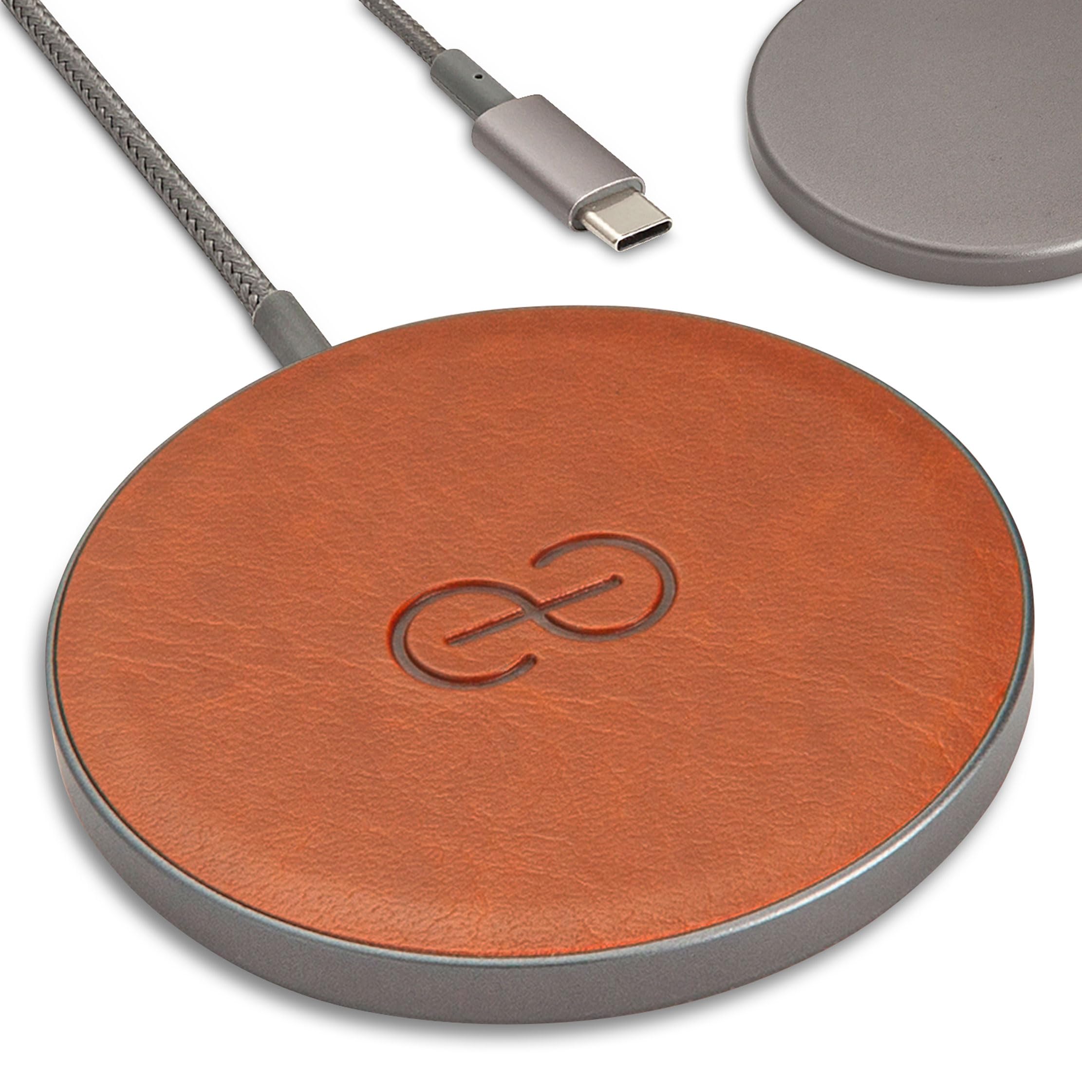 Dreem Empower Magnetic Wireless Charger Pad (Factory Seconds) – Compatible with MagSafe for iPhone 17/16/15/14/13/12 & Qi-Certified Devices – Premium Vegan Leather [Caramel]