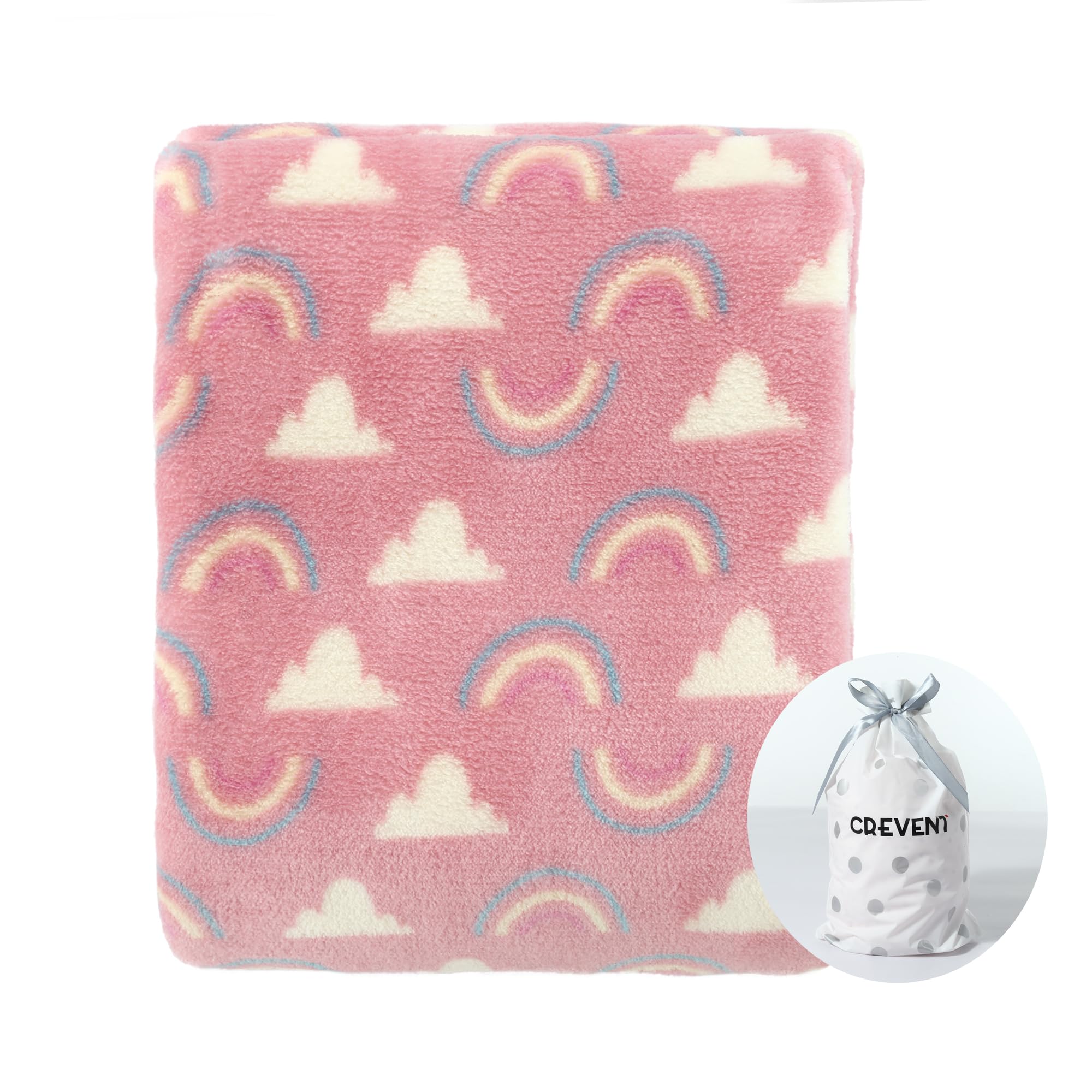 CREVENT 75cmX100cm Cozy Fluffy Warm Fleece Baby Crib Blanket for Unisex Infant Toddler Crib Cot Stroller (Coral Red Rainbow,White Cloud) — image 1