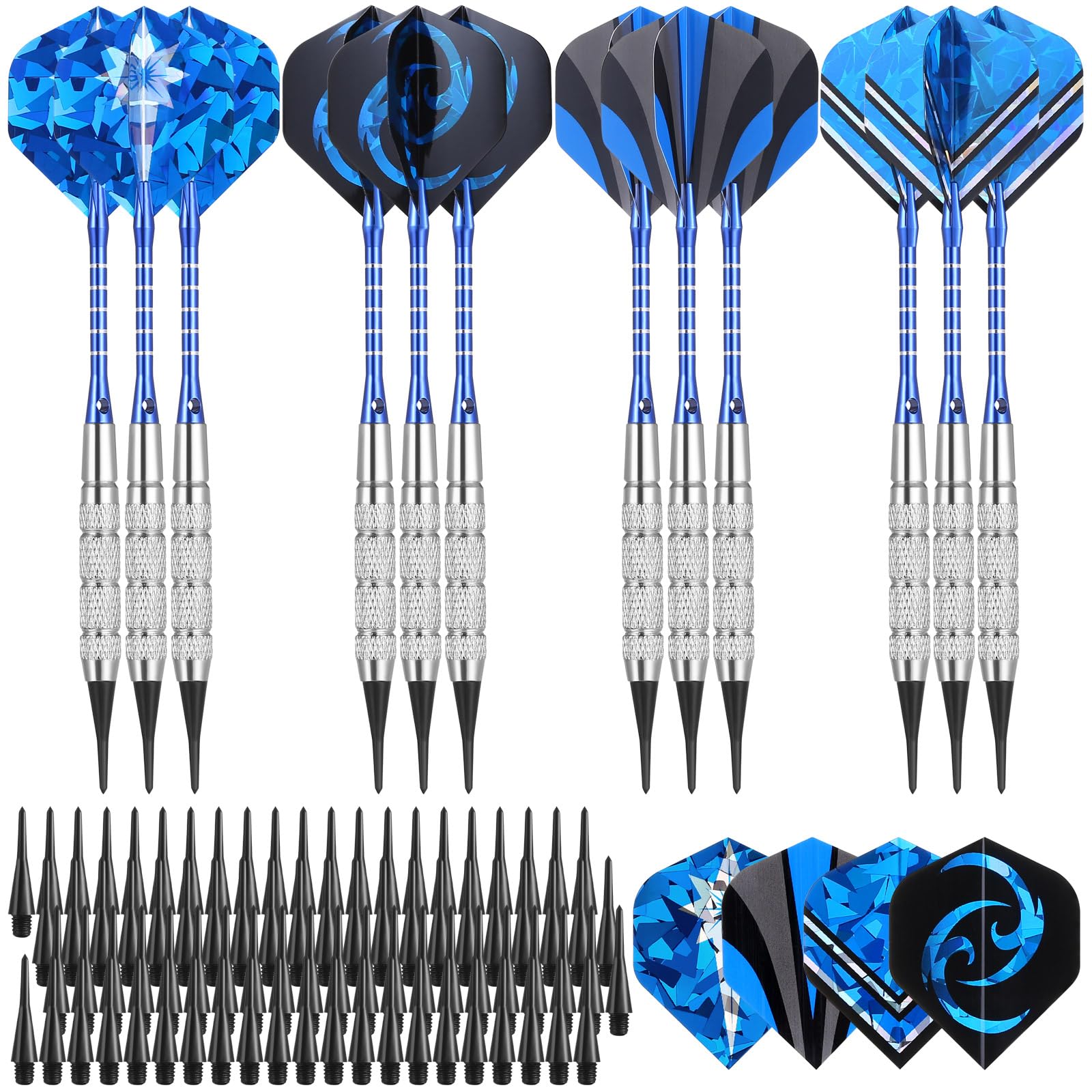 GWHOLE Set of 12 Soft Dart (18g) with 16 Dart Flights and 200 Plastic Tips Points for Electronic Dartboard