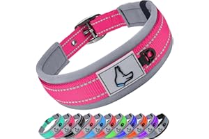 Joytale Dog Collar for Medium Dogs, Neoprene Padded and Adjustable, Reflective Wide Heavy Duty Pet Collars with Durable Metal Belt Buckle for Walking, Hotpink, M