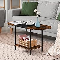 ETELI Small Round Coffee Tables for Small Space Farmhouse Oval Coffee Table with 2-Tier Storage Shelf Circle Center Tea Table