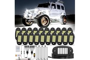 Hovano 20 Pods White Rock Light Kit with Wired Switch - 6500K Pure White LED Underglow, IP68 Waterproof, Super Bright 36 LEDs