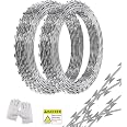 296ft Razor Wire - 6 Rolls Galvanized Concertina Wire With Pliers & Gloves For Security Fencing