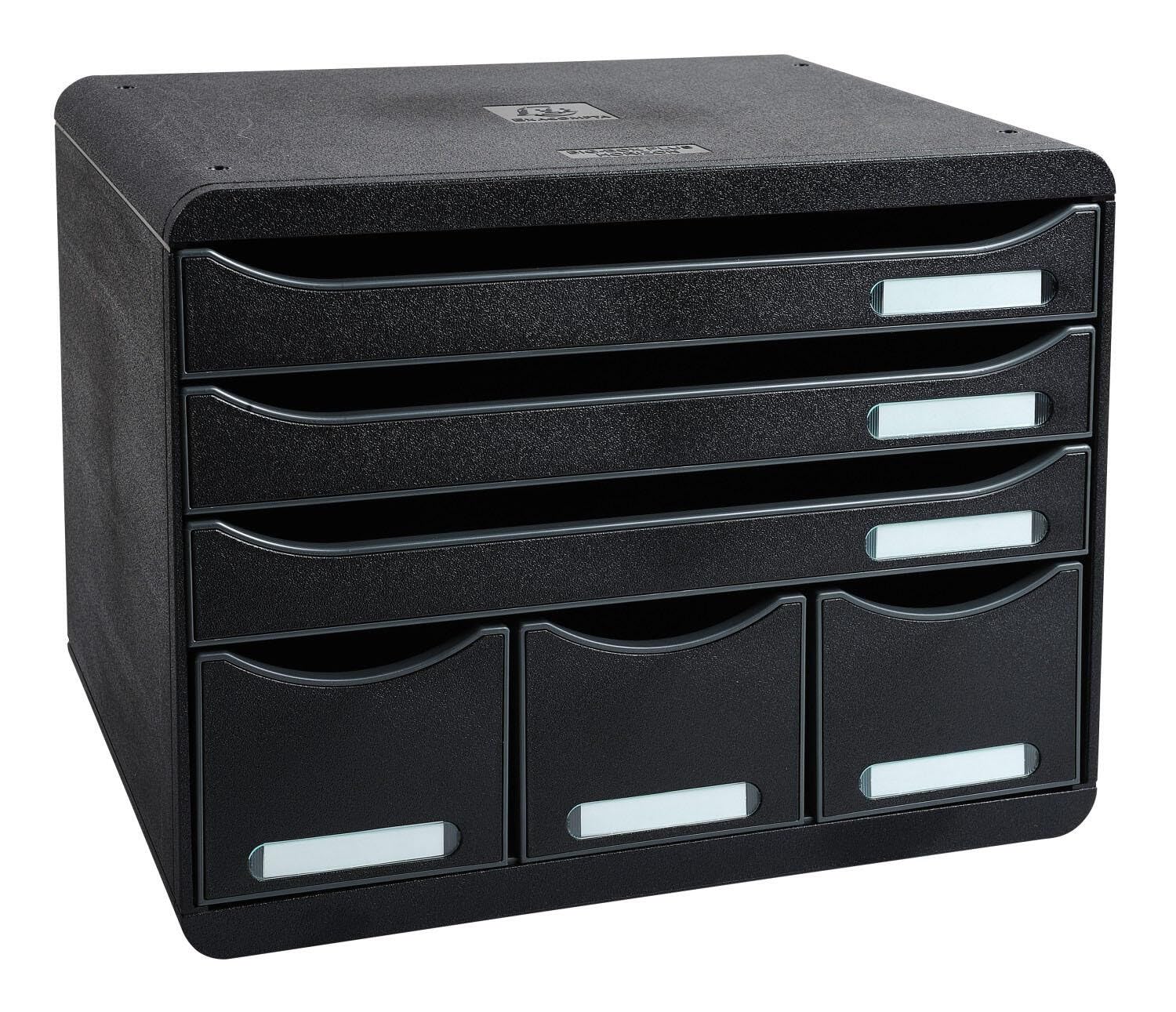 Exacompta - Ref 306714D - Store-Box EcoBlack Plus - 6 Drawers Set - 270 x 355 x 271mm in Size, Suitable for A4+ Documents, 3 Small Drawers for Accessories - Black