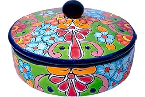 ELTRICOLOR Talavera Tortilla Warmer - Tortilla Warmer Ceramic – Hand Painted Ceramic Tortilla Warmer with Lid - Mexican Torti