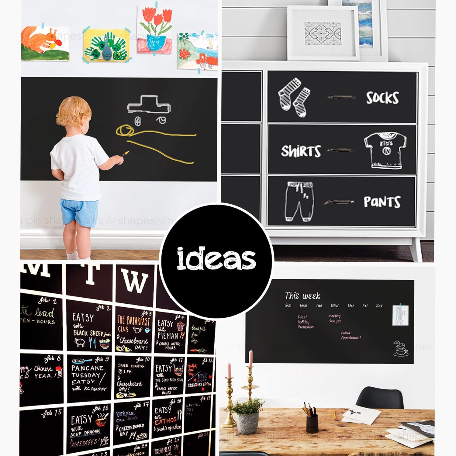 Chalkboard Contact Paper 9 Foot roll (108 inches) + (5) Color Chalk Included - by Simple Shapes : Office Products
