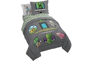 Jay Franco Kids Comforter Set Includes Sheets and Pillow Covers - Soft and Cozy Bed Set for Stylish Room Decor, Grey - Minecraft Movie, 5 Piece Twin Size Bedding