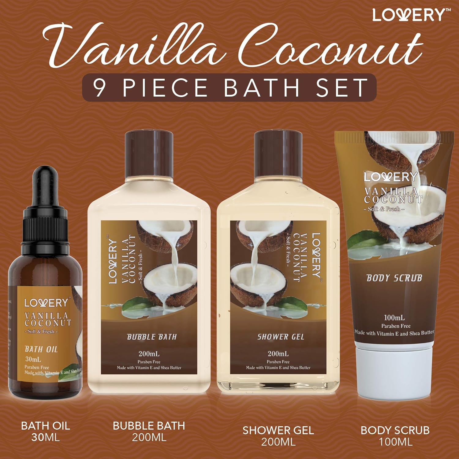 Bath and Body Gift Basket For Women and Men – 9 Piece Set of Vanilla Coconut Home Spa Set, Includes Fragrant Lotions, Extra Large Bath Bombs, Coconut Oil, Luxurious Bath Towel & More : Beauty