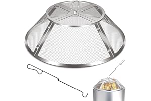 TUSGENK Fire Pit Spark Screen for Solo Stove Bonfire Accessories, 19.5 Inch Bonfire Shield for Solo Stove Accessories, 304 Stainless Steel Detachable Mesh Fire Pit Spark Protector with Grill Function