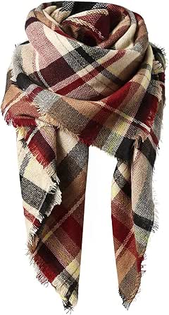 Women's Fall Winter Scarf Classic Tassel Plaid Scarf Warm Soft Chunky Large Blanket Wrap Shawl Scarves