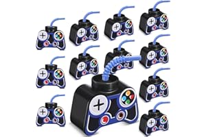 Mifoci 12 Pcs Plastic Video Game Party Cups with Straw and Lid 10oz Gamer Birthday Themed Drink Cups 7th Video Game Party Favors for Kids Toddlers Gamer Birthday Supplies (Blue)