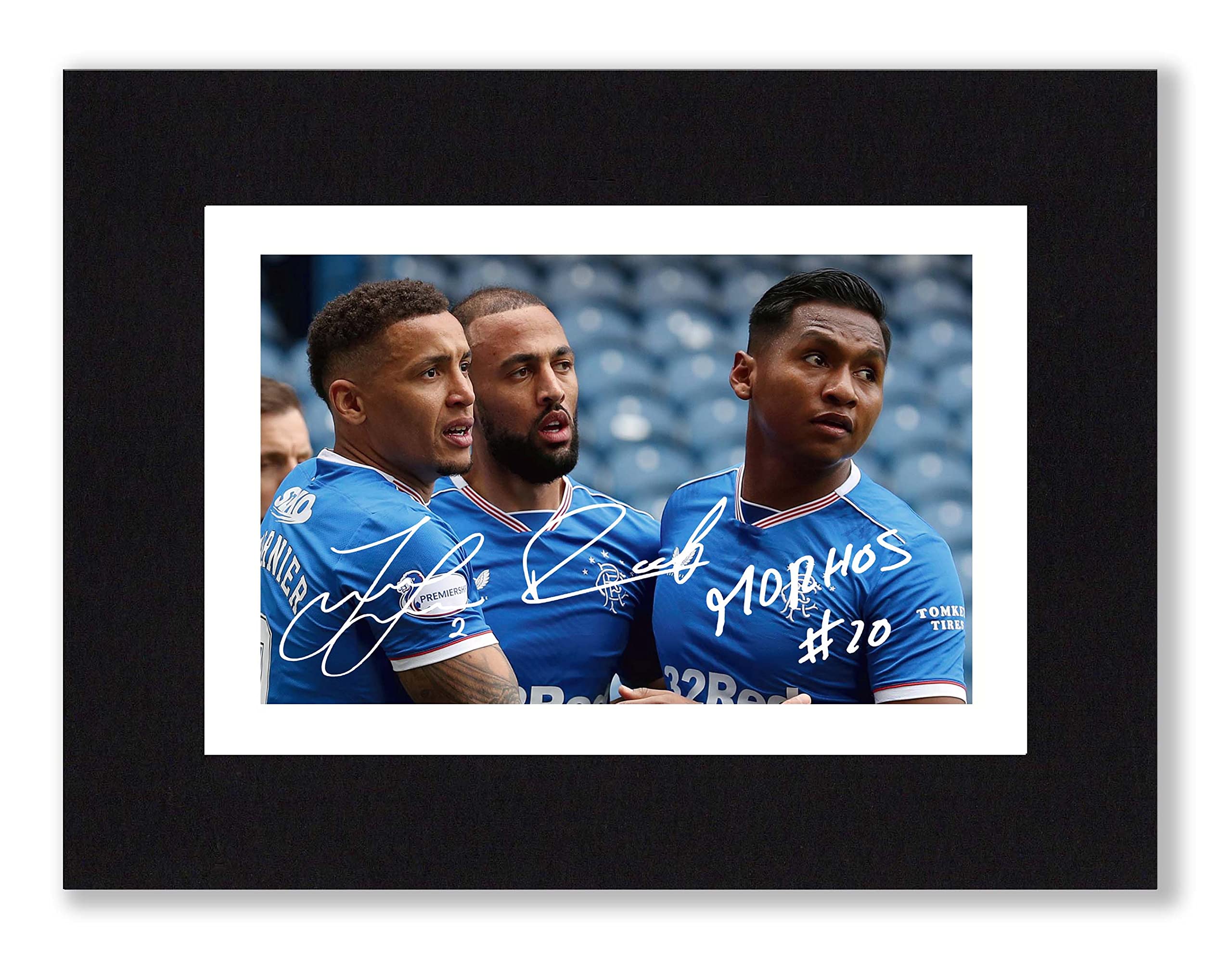 James Tavernier, Alfredo Morelos & Kemar Roofe Signed 8x6 Inch Mounted Photo Print Pre Printed Signature Rangers Autograph Gift, Ready To Be Framed