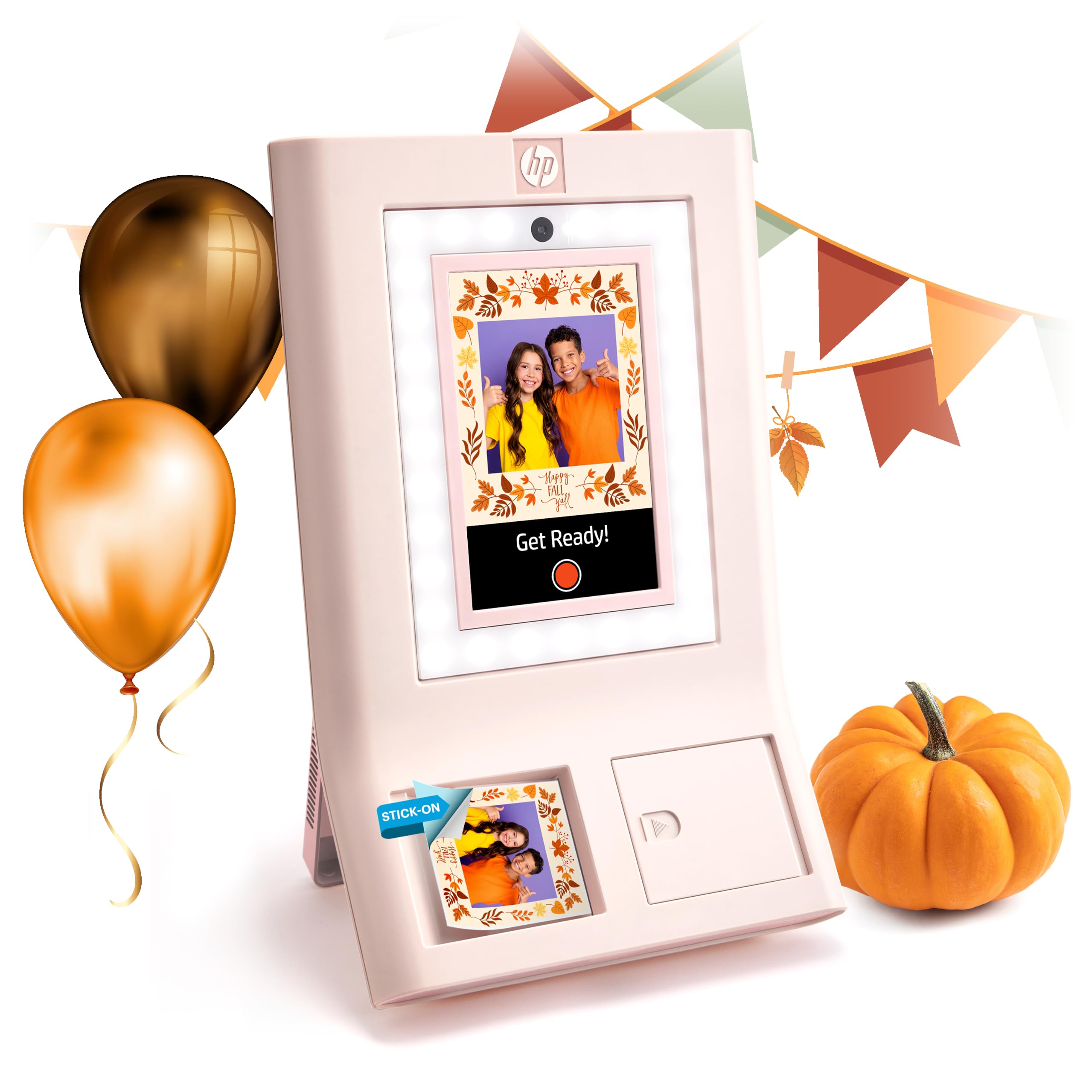 HP Sprocket Photo Booth Machine Stampante fotografica istantanea a colori, Touchscreen da 10,1" (25,6 cm), Ring Light, Cornici personalizzate, Carta Zink per Photobooth 3x4" (7,6x10,1 cm), Rosa.