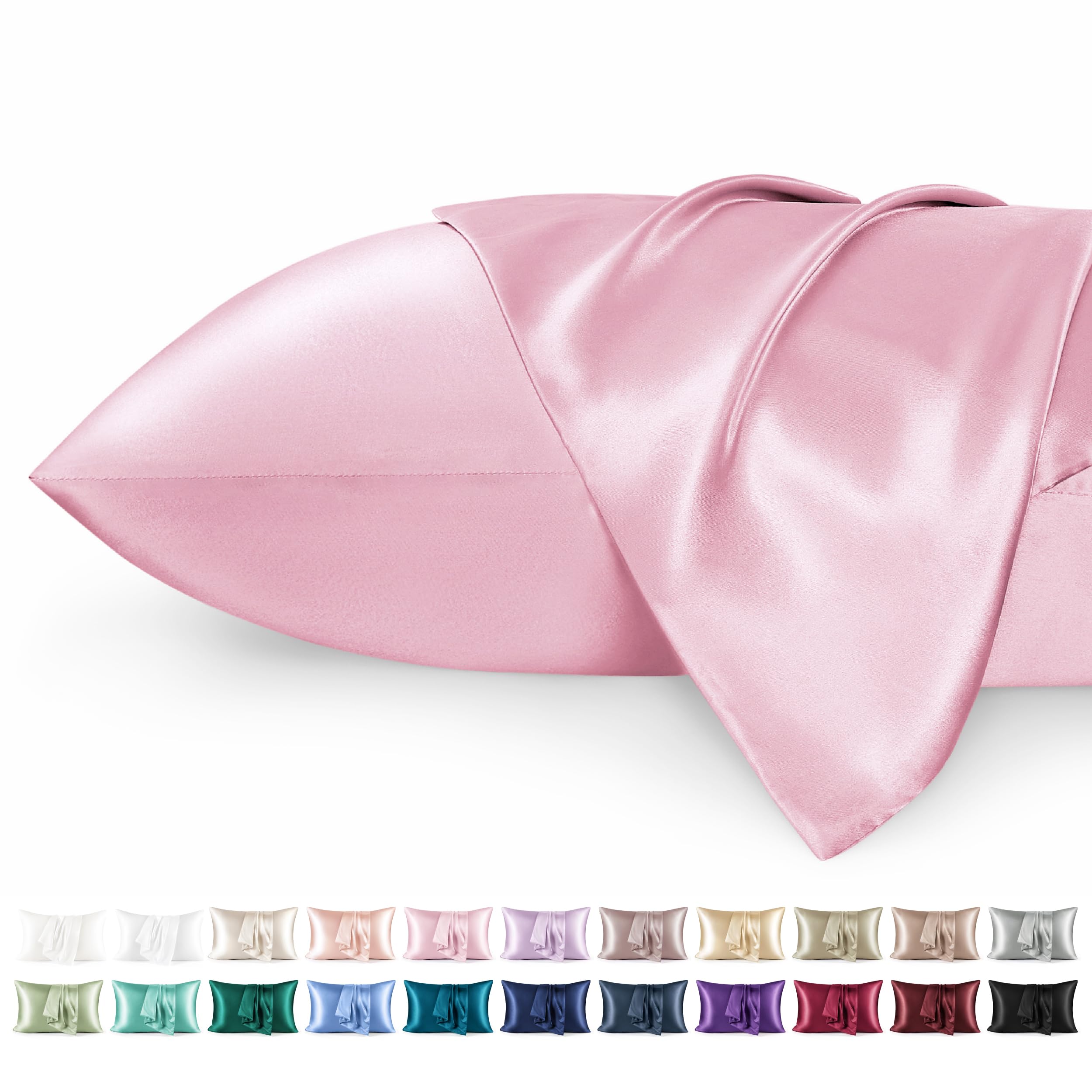 Bedsure Satin Pillowcase for Hair - Similar to Silk Pillowcase, Cooling Pillow Cases 2 Pack with Envelope Closure, Gifts for Women, Queen & Standard Size 50x75 cm, Rose Shadow