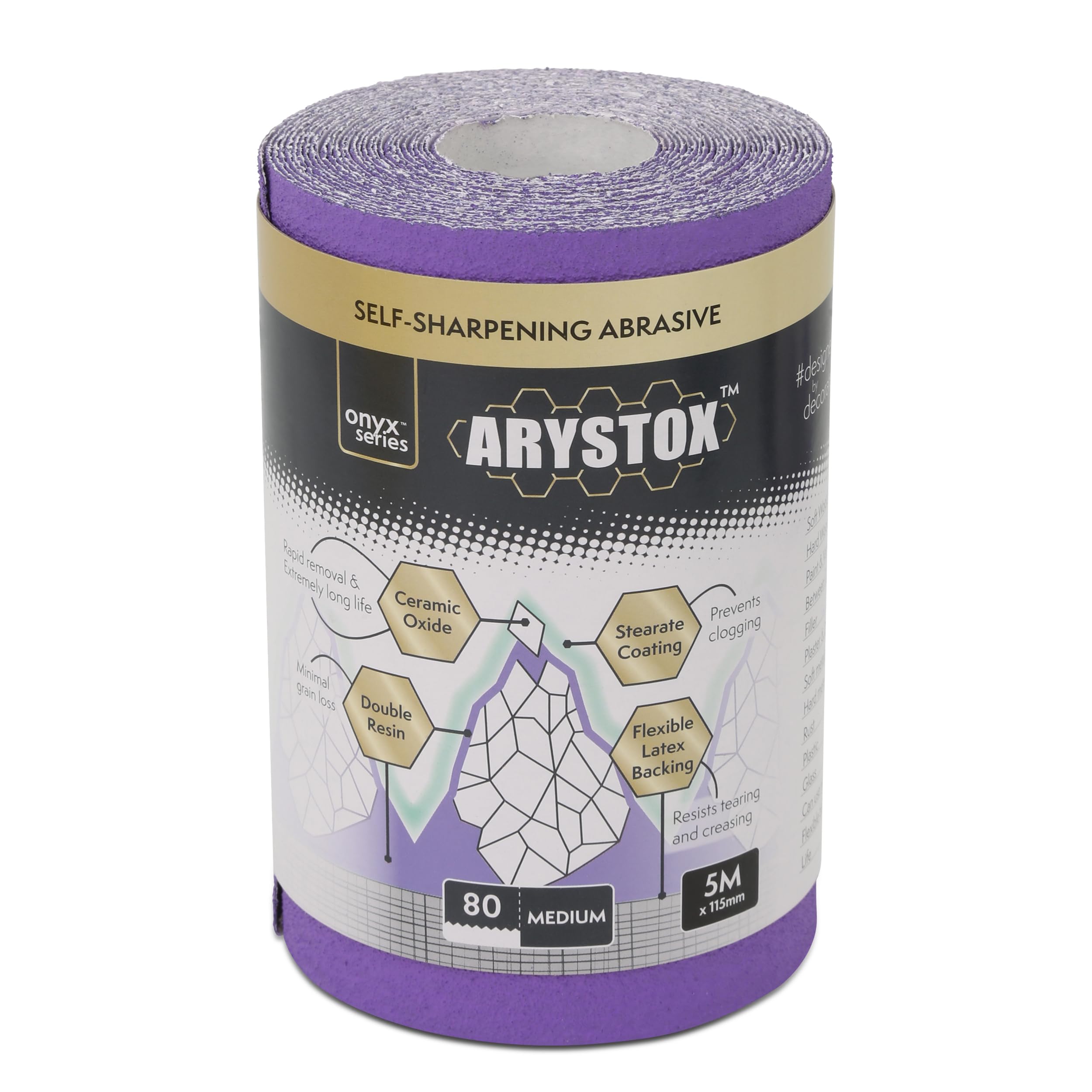 Axus Decor Arystox Ceramic Oxide Abrasive Paper (Onyx Series) Sandpaper Roll Superior Finish on Wood, Metal & More, Ideal For Professional Painter's & DIY enthusiasts, 5m x 115mm, 80 grit