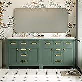 THINK 30 72 Inch Green Bathroom Vanity with Double Sink,Modern Double Sink Vanity with 8 Drawers & 4 Cabinets,Soft Closing Do
