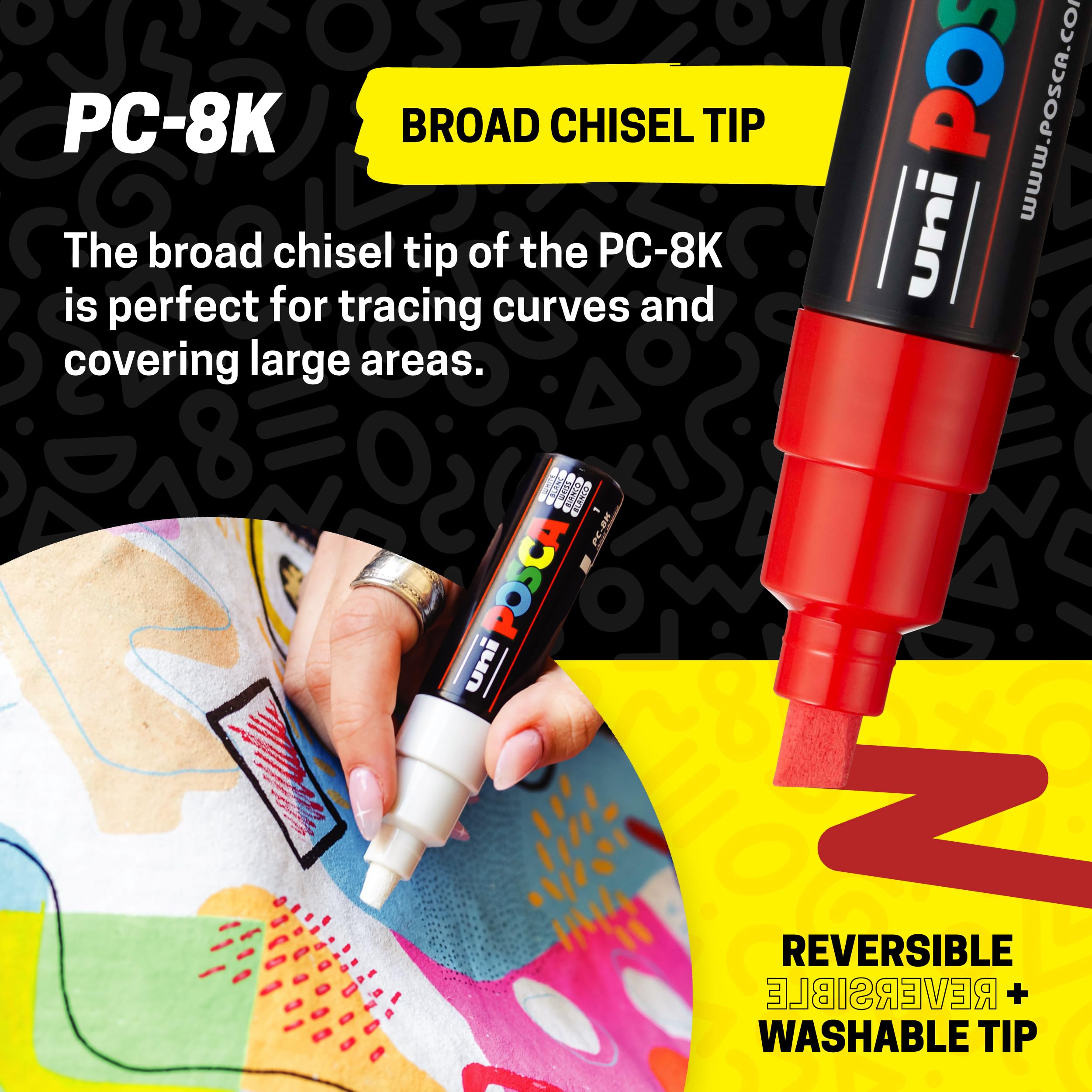 posca Paint Markers, 8K Broad Bold Chisel Tips, Acrylic Artist Recommended Pens for Coloring Gifts, Decorations, Fabric, Canvas, Glass, Wood or Metal, Set of 15