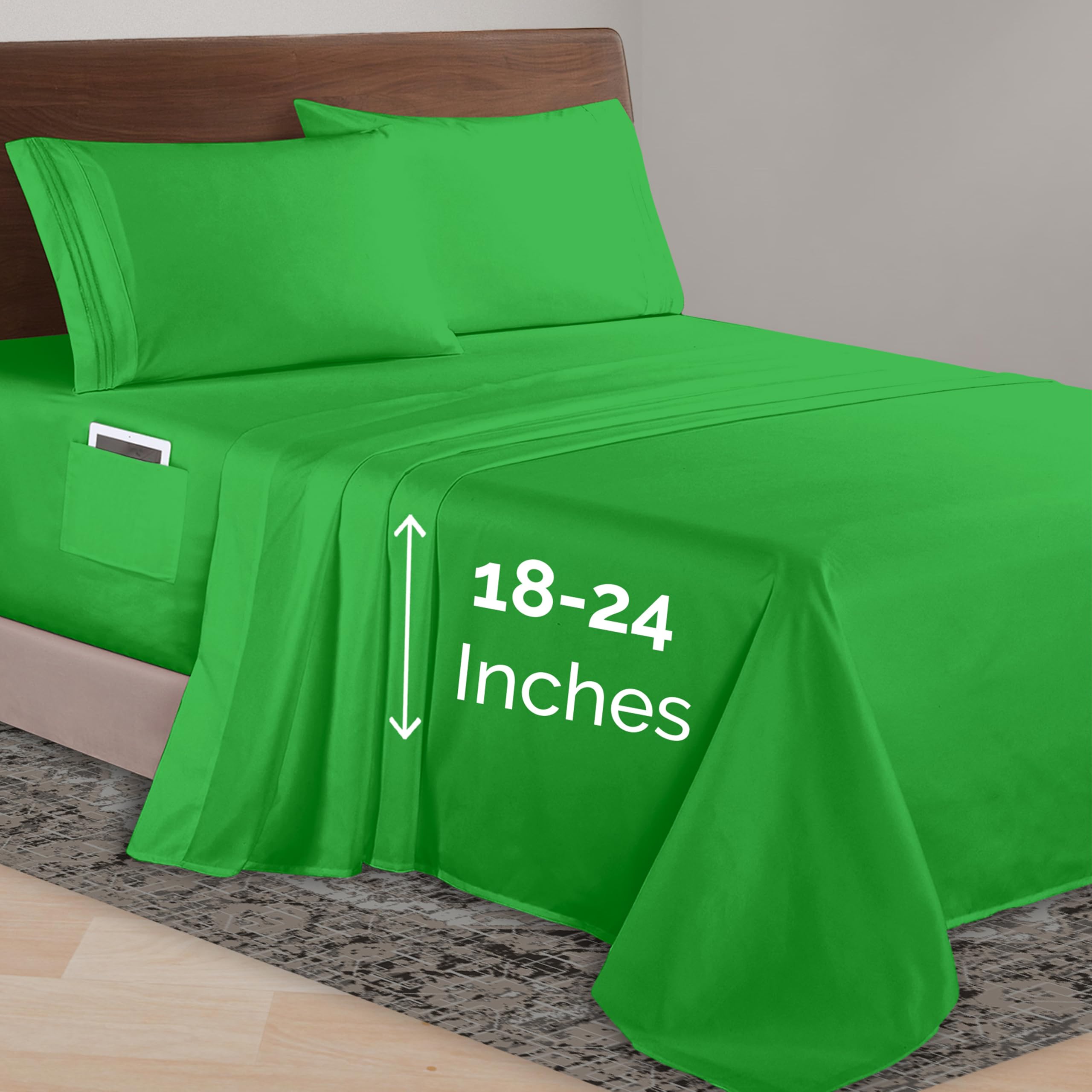 Elegant Comfort Luxurious 1500 Premium Hotel Quality Microfiber 4-Piece Sheet Set, 18-24 Inches Deep - Extra Deep Pocket Sheets - Ultra Soft 4PC Deep Pocket Sheets, King, Emerald Green Image