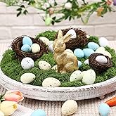 Wesiti Easter Decoration Set Gold Bunny Figurines, Artificial Birds Nest, DIY Easter Eggs Craft, Fake Moss for Easter Table Topper Decor Garden Yard Home Party Gift