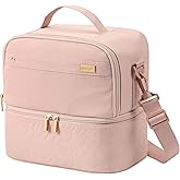 NISHEL Lunch Bag for Women, Insulated Two Separate Compartments Meal Box with Adjustable Shoulder Strap, Leakproof Cooler Case for Work, Pink