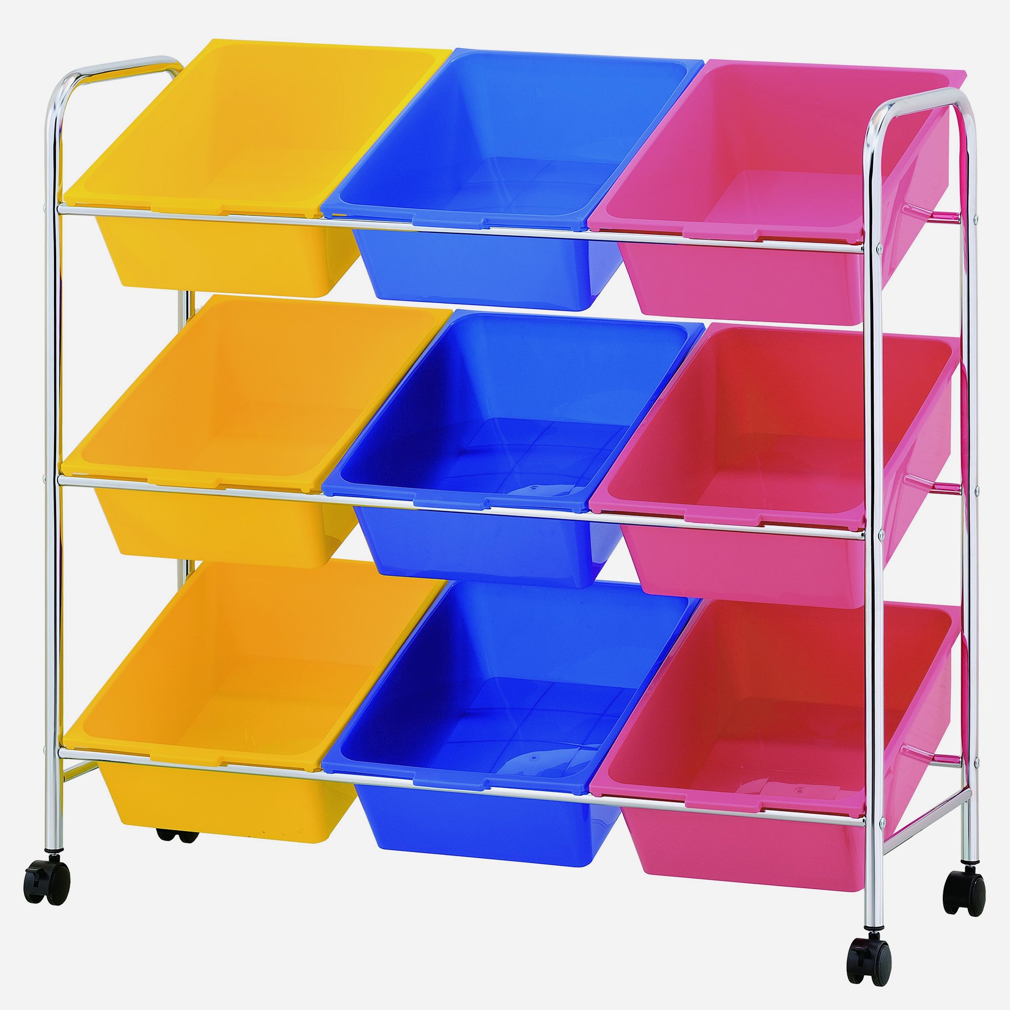 Furinno Storage Carts, Metal, Yellow/Blue/Pink, 90 5 (W) x 86 (H) x 35 99 (D) cm