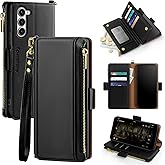 Antsturdy Compatible with Samsung Galaxy S23 FE 5G Case Wallet with Card Holder Women Men Phone Case RFID Blocking PU Leather Flip Protective Cover Wrist Strap Zipper Credit Card Slots,Black
