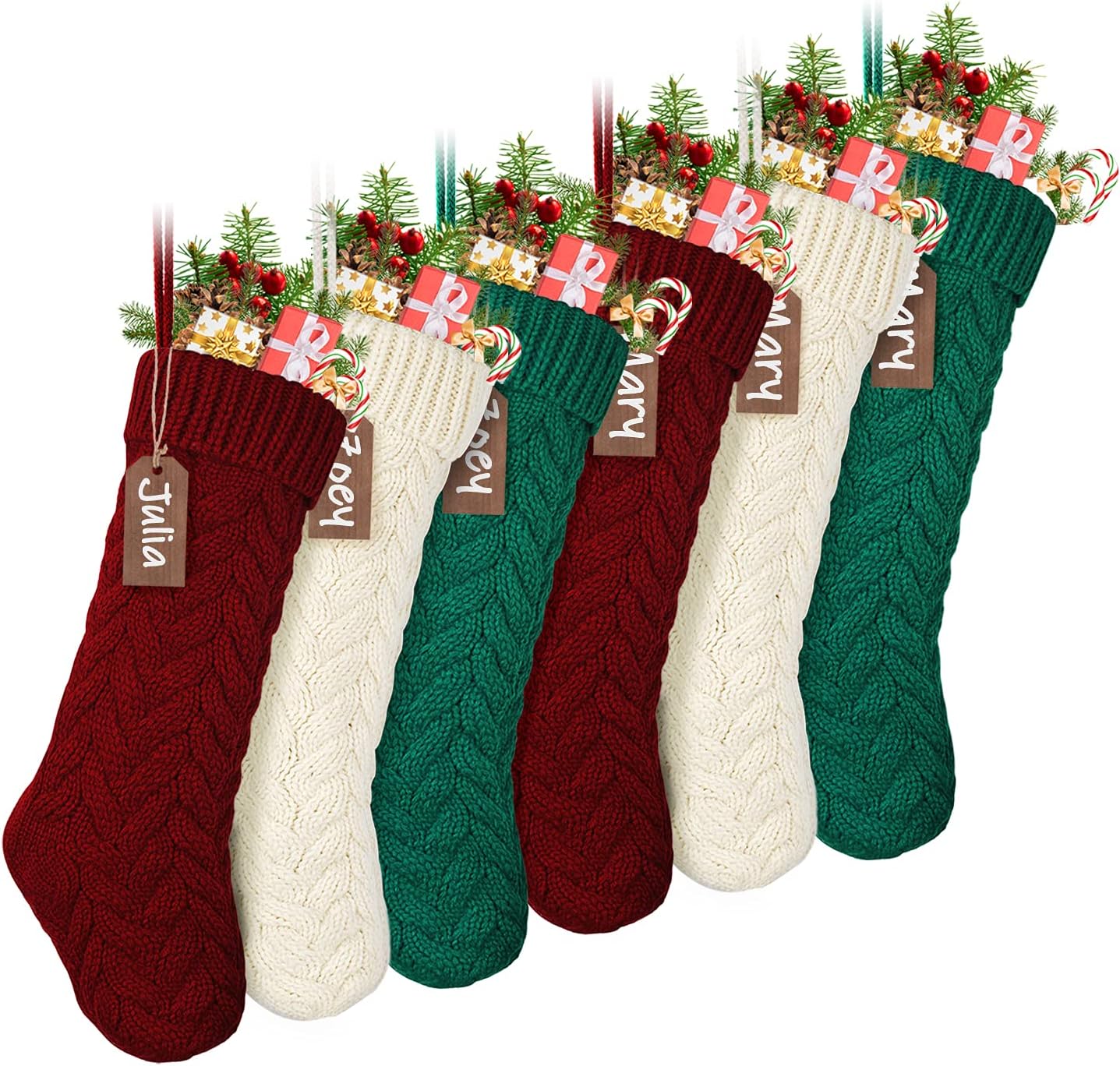 Stockings & Holders - LIBWYS Knit Christmas Stockings with Name Tags, 6 Pack 18