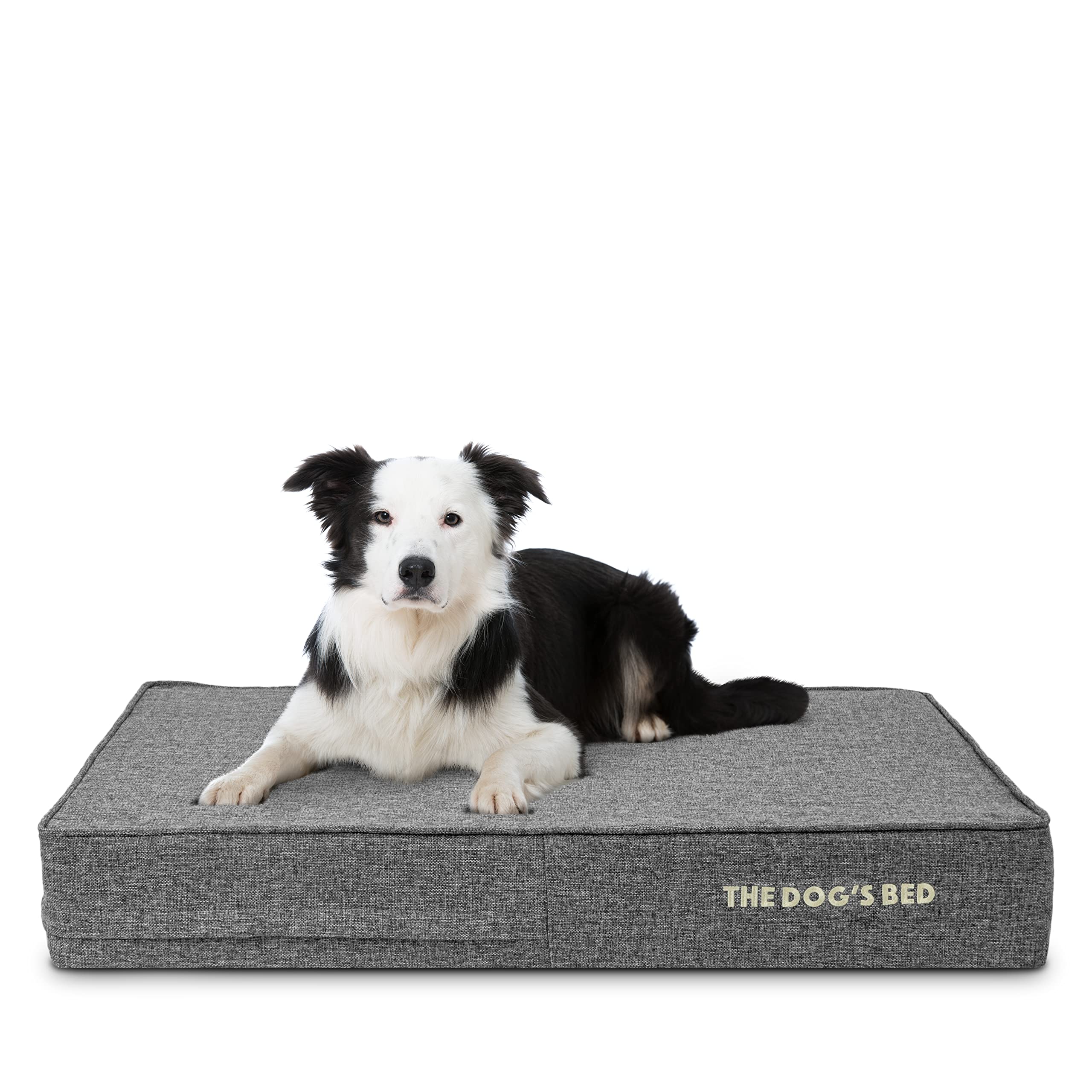 The Dog’s Bed Orthopaedic Memory Foam Dog Bed for Large Dogs, Waterproof Support Mattress, Removable Washable Cover, Pressure Relief & Joint Support, Grey Linen, 15cm Thick