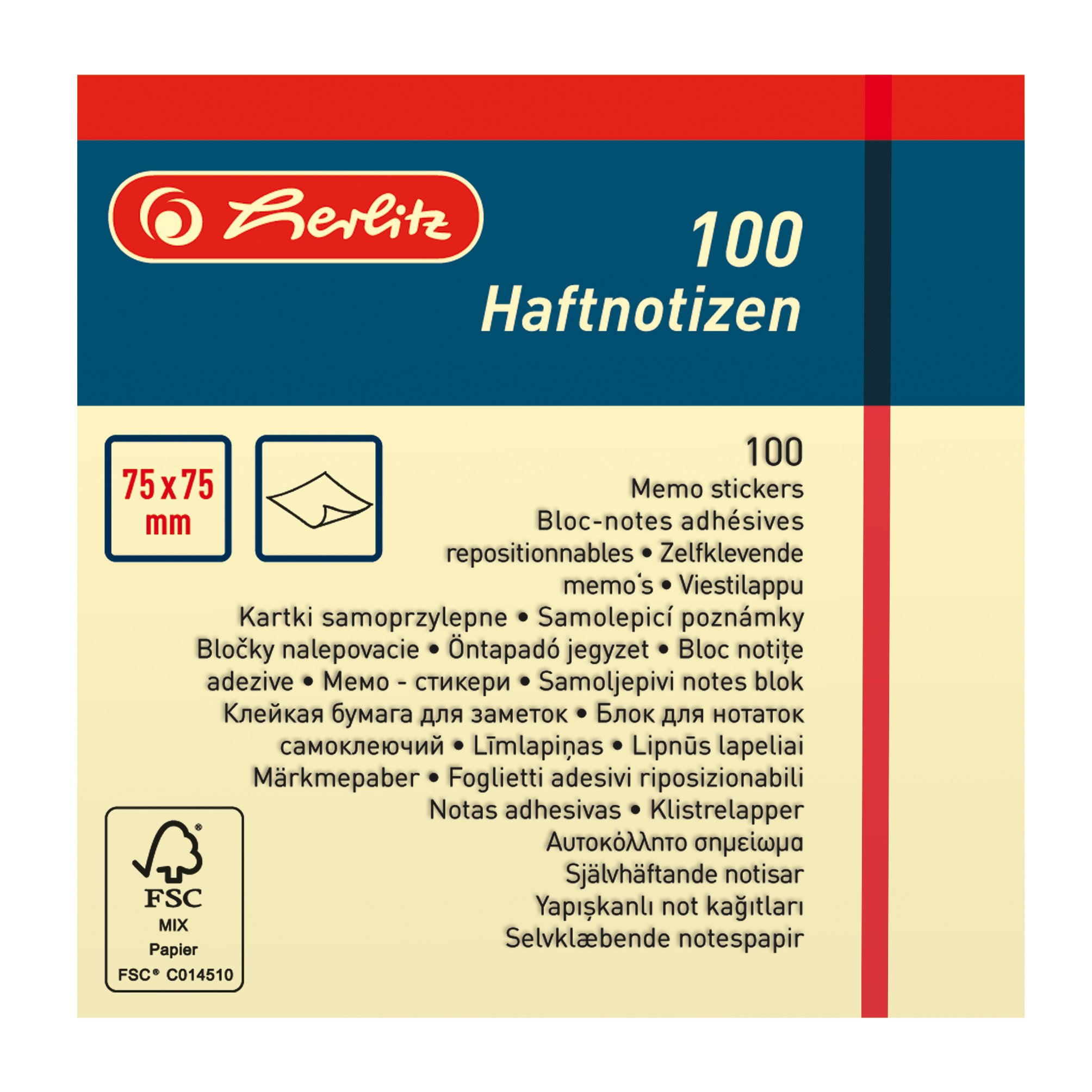 Herlitz 75 x 75 mm Memo Stickers - Yellow