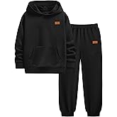 Boys Clothes Ribbed Solid Long Sleeve Hoodie Sweatshirt and Sweatpants 2Pcs Fall Winter Outfits for 6-14 Years