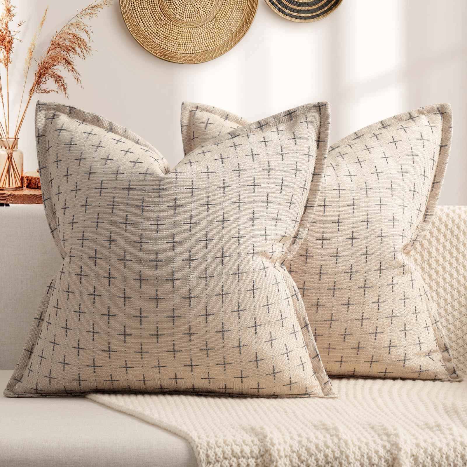 Photo 1 of ZWJD Pillow Covers 26x26 Set of 2 Soft Polyester Textured Pillow Covers with Stylish Flange Edge Cozy Farmhouse Throw Pillows for Couch Bed Sofa Living Room