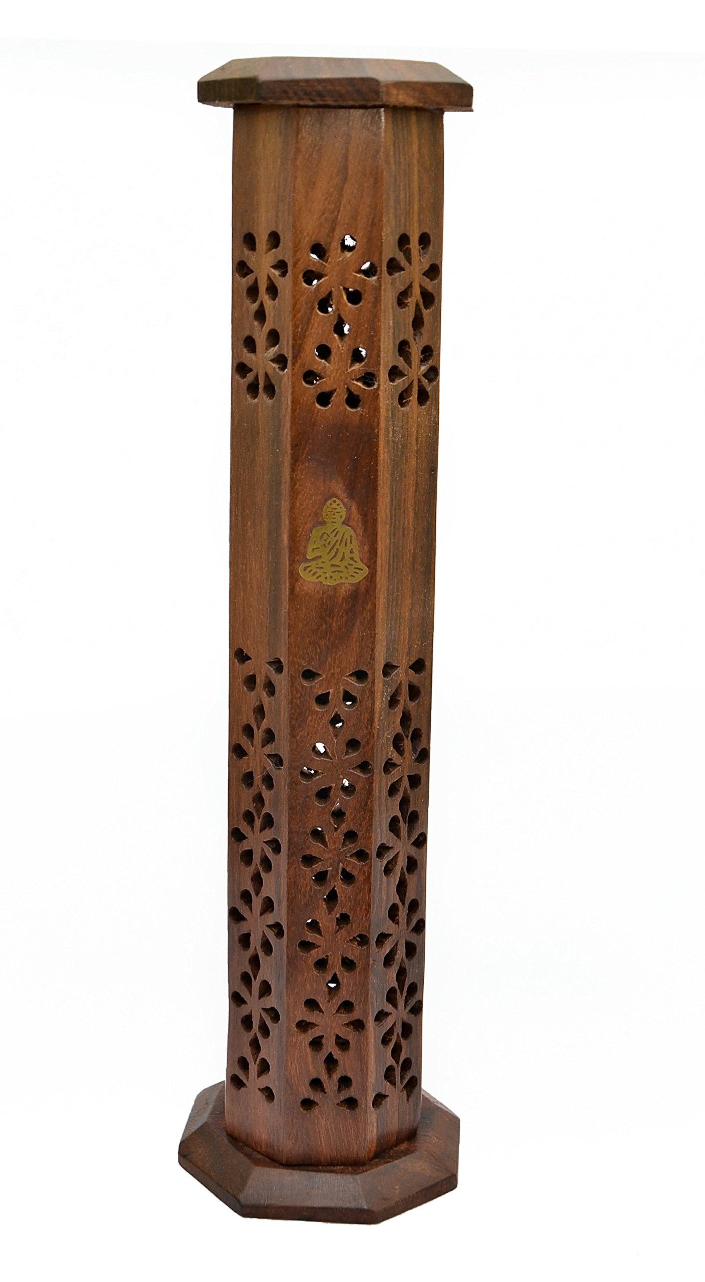 Puckator Newquay-Bonsai Sheesham Wood Tower Burner-Thai Buddha Incense Stick Holder, Mixed, Height 31cm Base 7.5 x 7.5cm