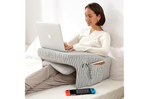 cooloo8 Soft Lap Desk Pillow for Women Student, Reading Pillow with Pocket, Arm Rest Pillow, Memory Foam Bed Rest Pillows can Reading, Working in Bed Sofa(Ash Grey)